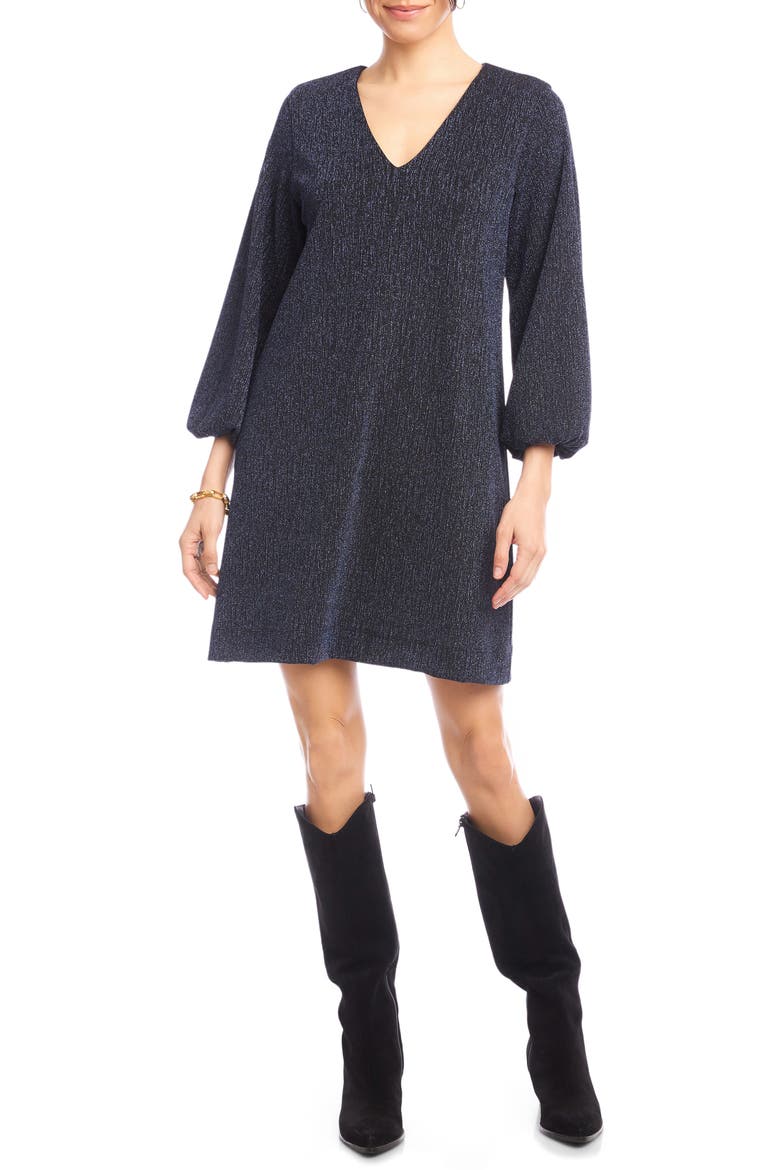 Metallic Long Sleeve Minidress, Main, color, NAVY