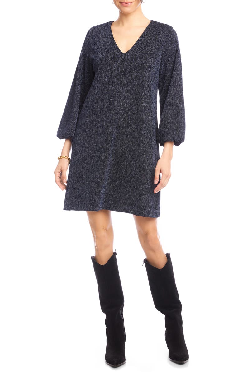 Karen Kane Metallic Long Sleeve Minidress, Main, color, Navy