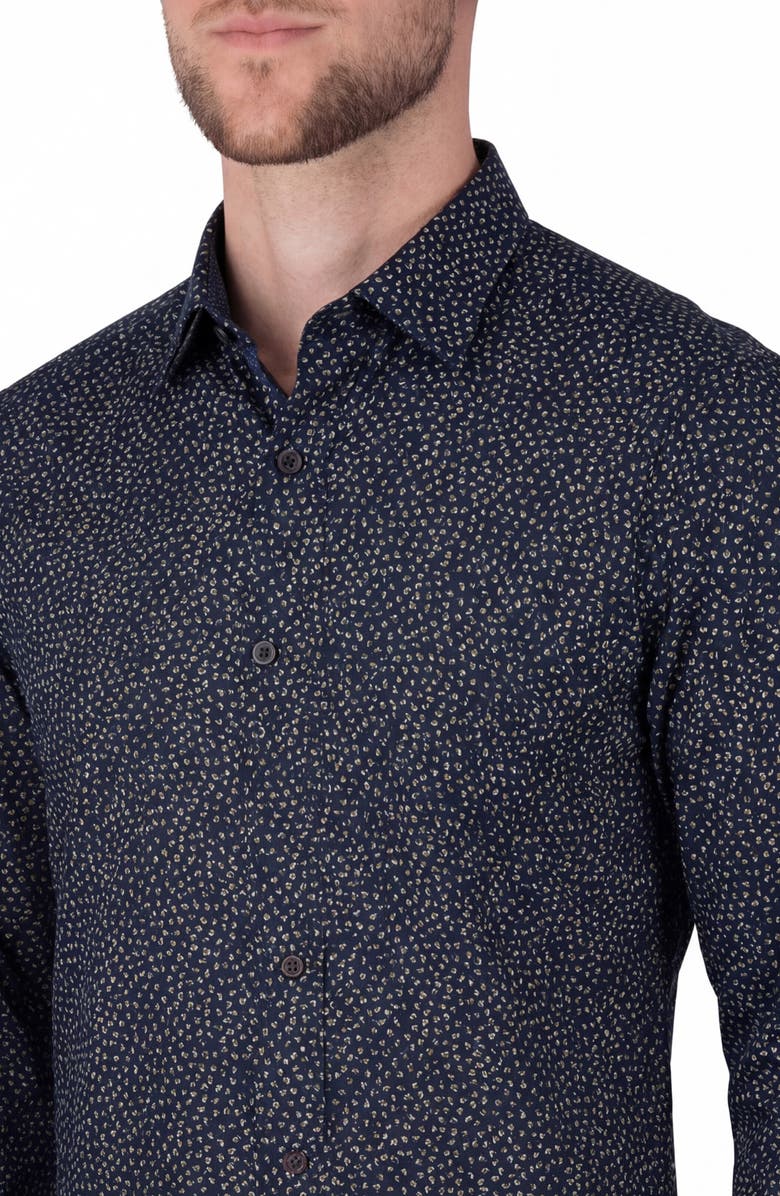 Report Collection Regular Fit Frond Print 4-Way Stretch Button-Up Shirt, Alternate, color, 41 Navy