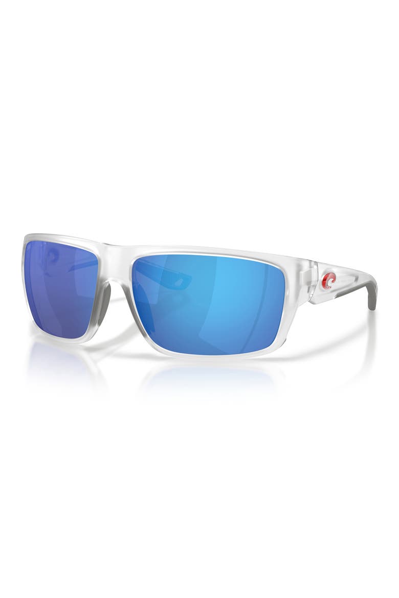 Flyline 64mm Oversize Polarized Mirrored Rectangular Sunglasses, Alternate, color, MATTE CLEAR/ BLUE MIRROR 580G