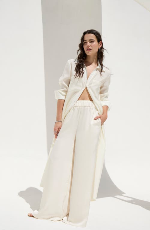 DELUC DELUC BELEL HIGH WAIST SATIN WIDE LEG PANTS