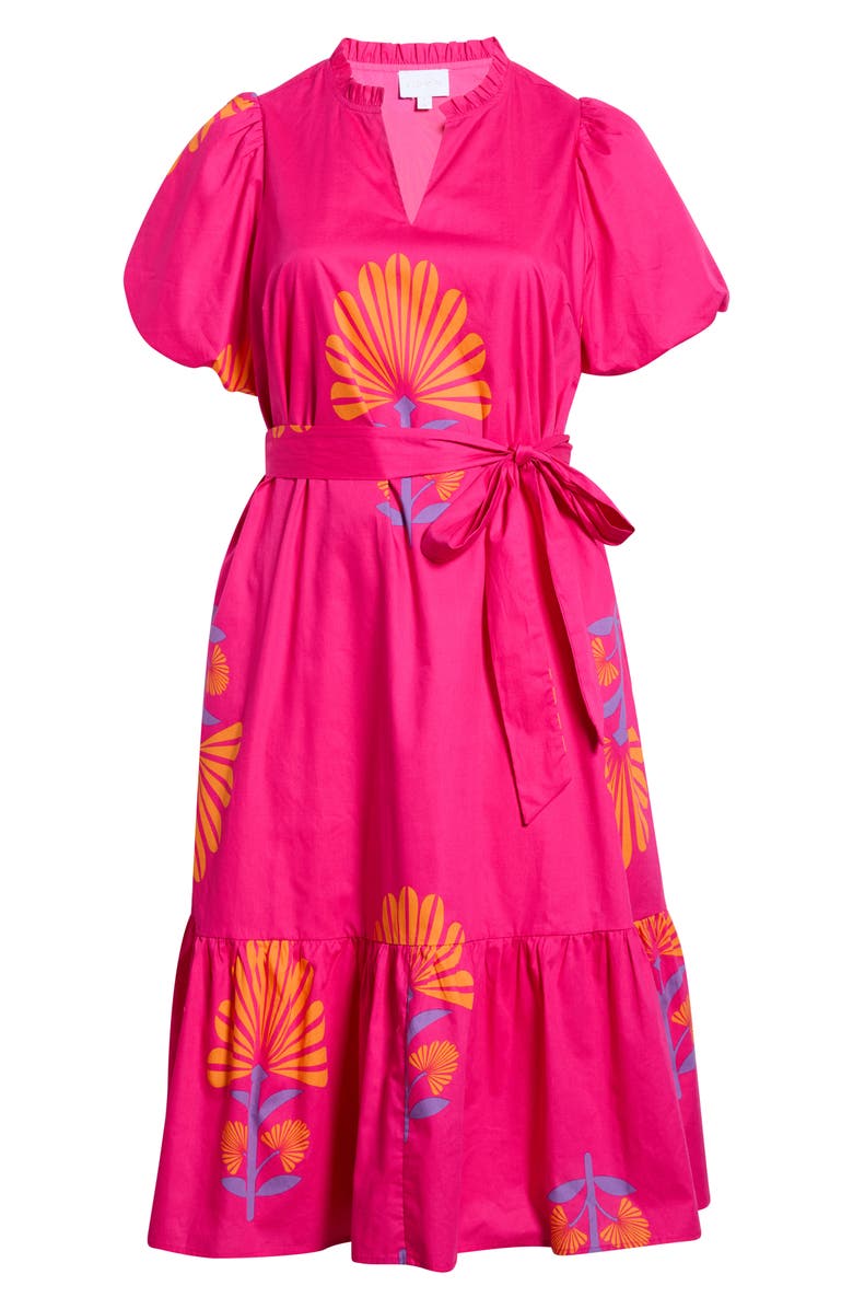 SUGARLIPS Melian Puff Sleeve Tie Belt Cotton Midi Dress, Alternate, color, Fuchsia-Orange