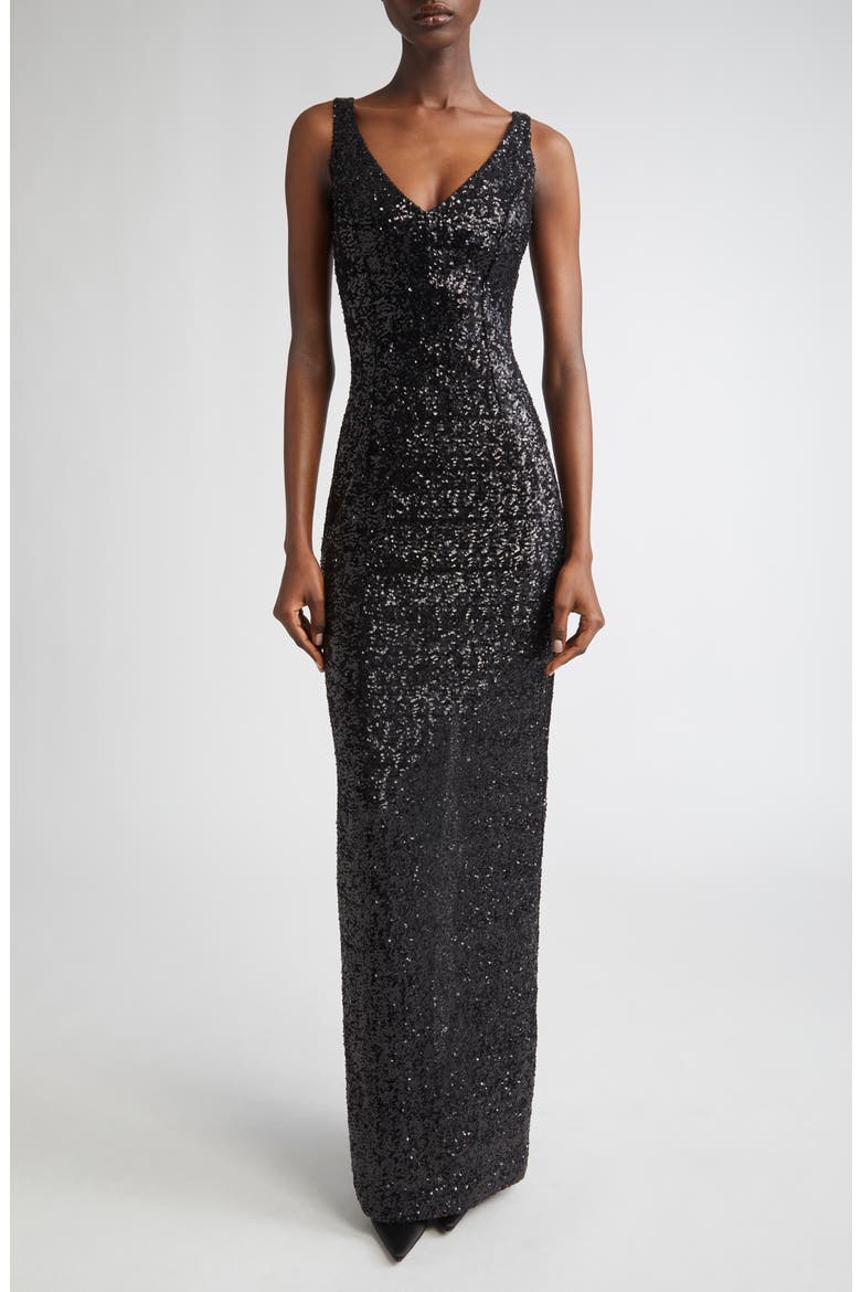 Sequin Column Gown, Main, color, BLACK