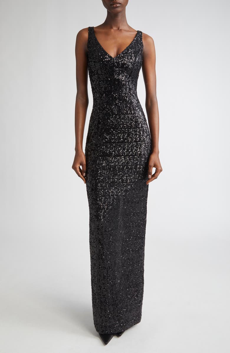 Michael Kors Collection Sequin Column Gown, Main, color, Black