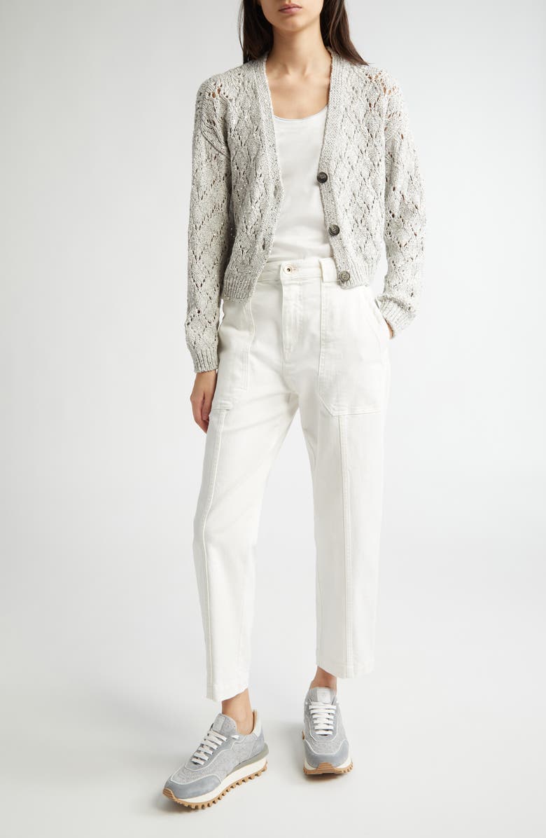 Eleventy Sequin Open Diamond Stitch Short Cardigan, Alternate, color,