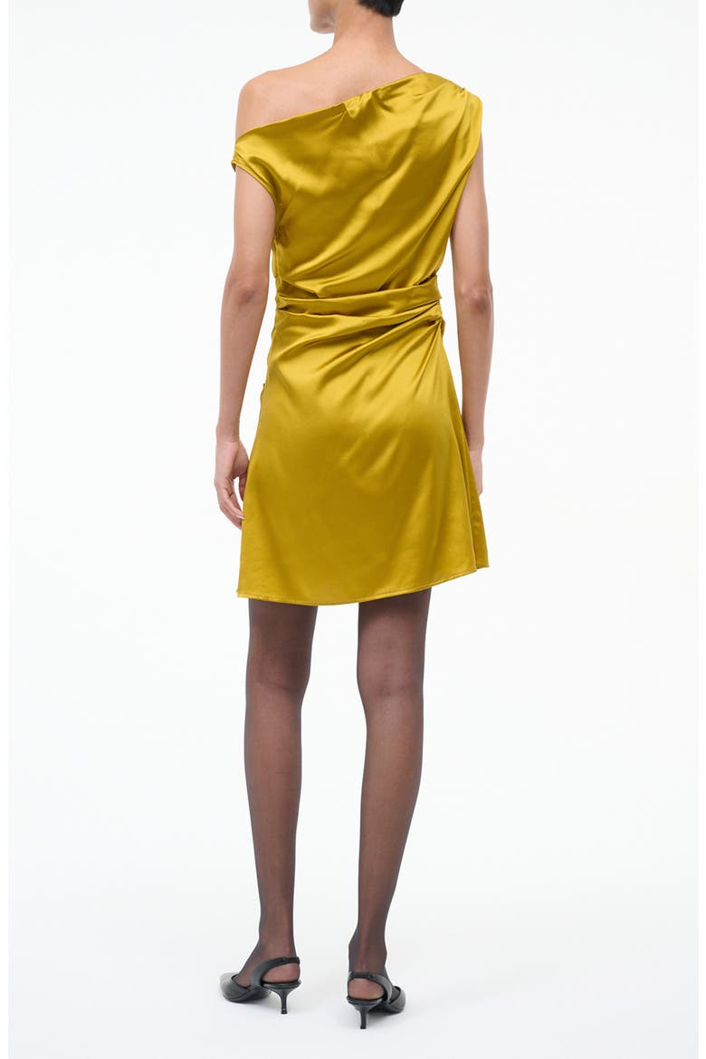 Phare Asymmetric Ruched One-Shoulder Stretch Silk Minidress, Alternate, color, TURMERIC
