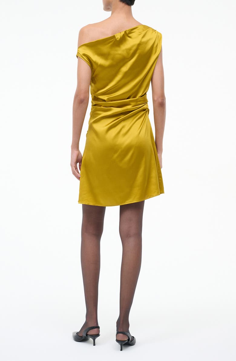 STAUD Phare Asymmetric Ruched One-Shoulder Stretch Silk Minidress, Alternate, color, Turmeric
