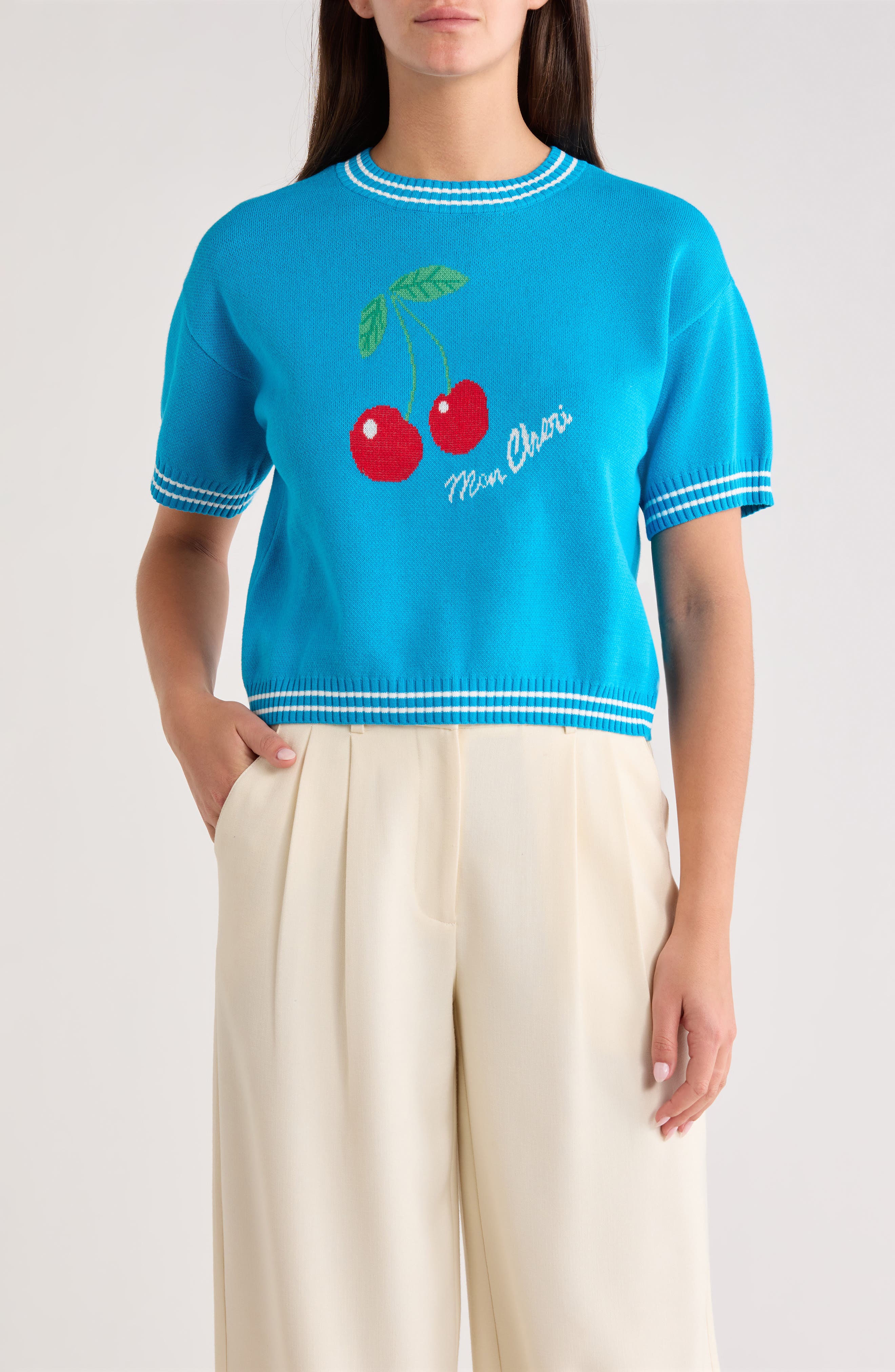 Brissy Cherry Short Sleeve Sweater