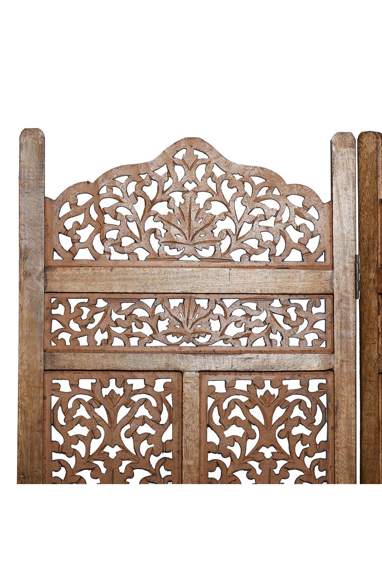 GINGER BIRCH STUDIO Brown Wood Handmade Hinged Foldable Partition Floral Room Divider, Alternate, color, 