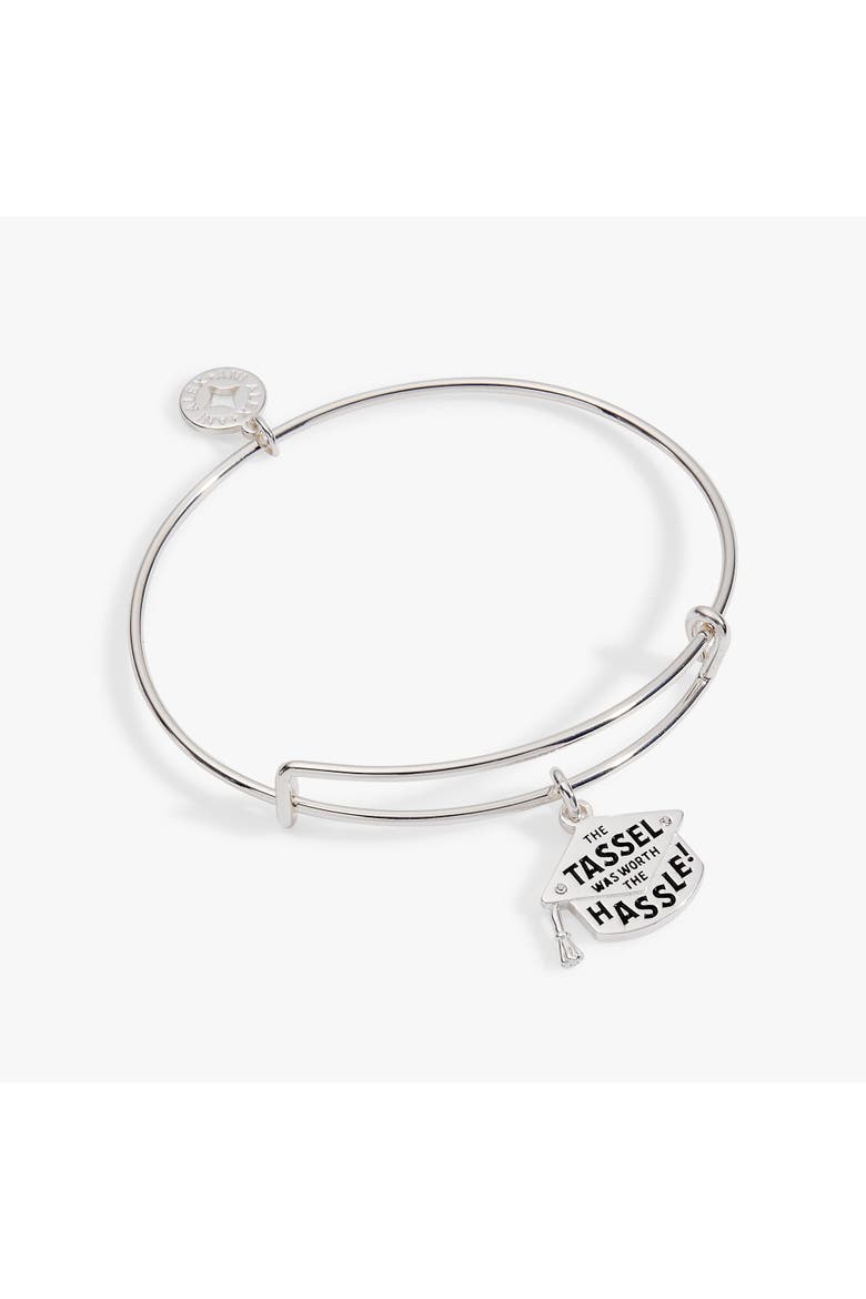 "The Tassel Was Worth The Hassle" Charm Bangle, Main, color, Silver