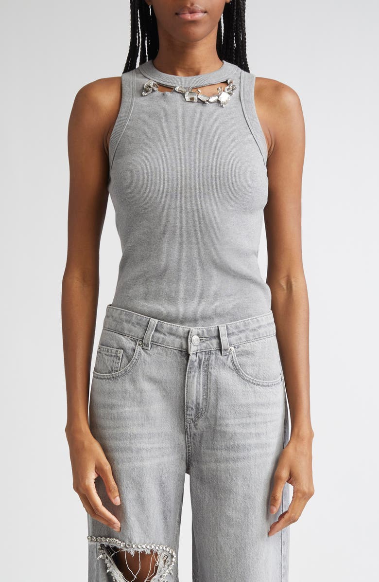 Area Distressed Crystal Rib Tank, Main, color, Grey Melange