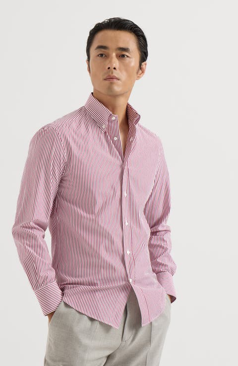 Striped poplin shirt with button-down collar
