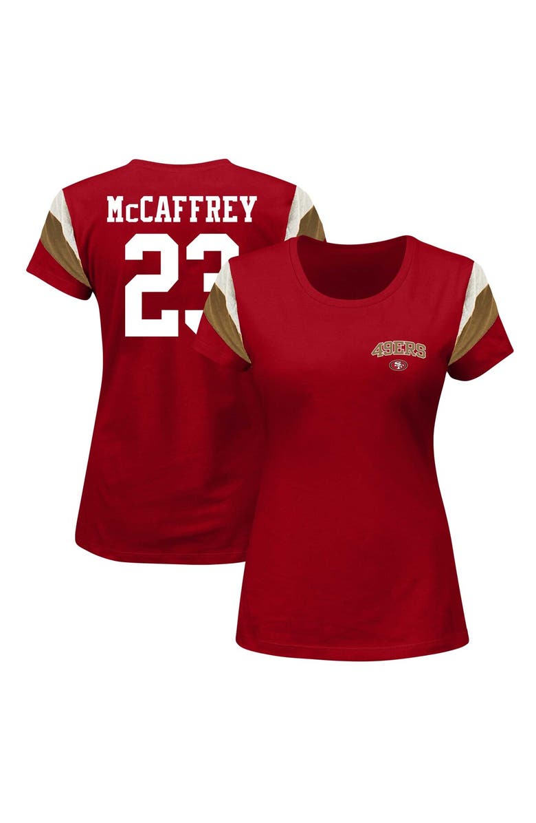 FANATICS Women's Fanatics Branded Christian McCaffrey Scarlet San Francisco 49ers Plus Size Sleeve Stripe Name & Number T-Shirt, Alternate, color, Scarlet