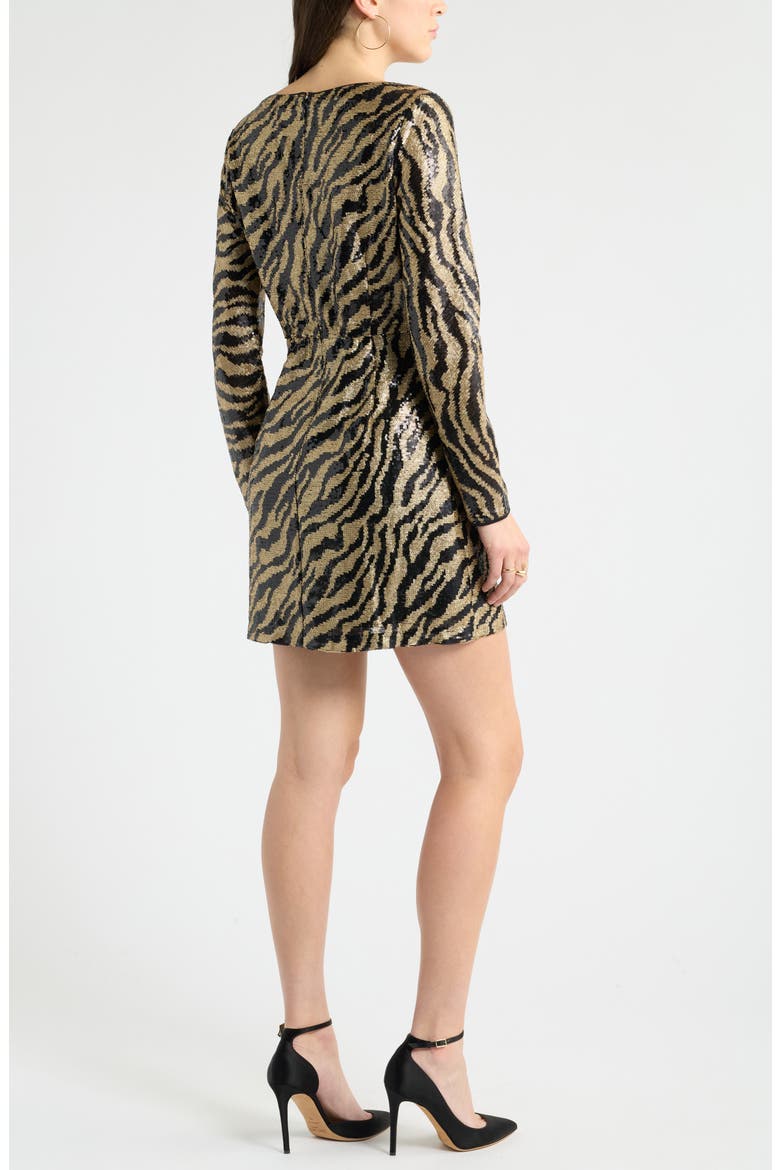 Zebra Sequin Long Sleeve Minidress, Alternate, color, BLACK- GOLD