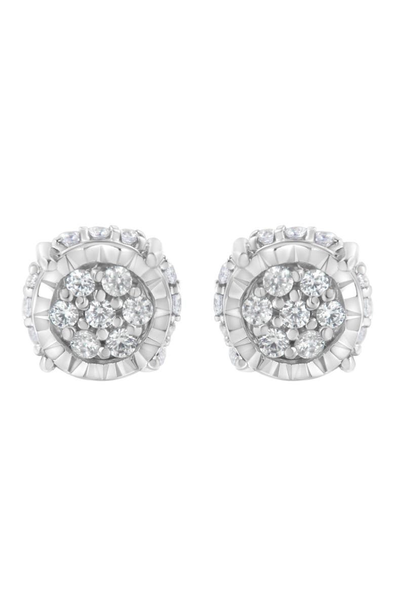 Haus of Brilliance Silver 1/3 Ct RoundDiamond Floral Stud Earring, Main, color, White
