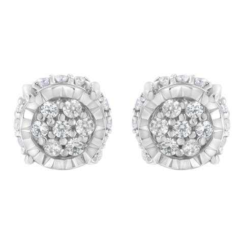 Silver 1/3 Ct RoundDiamond Floral Stud Earring