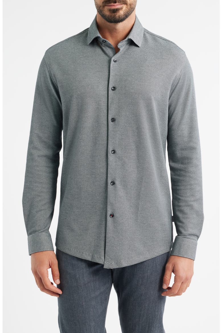 Origin Two-Tone Piqué Performance Button-Up Shirt, Main, color, GREY