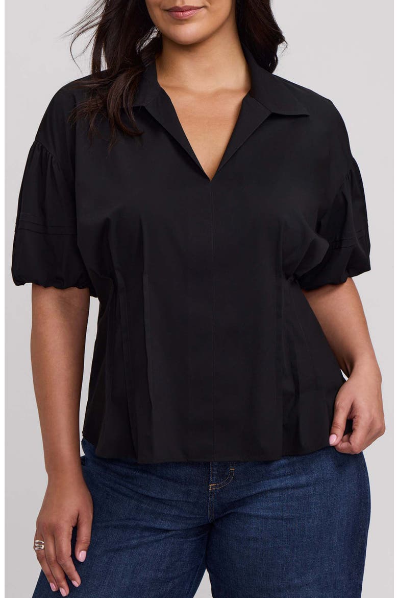 Lucia Puff Sleeve Popover Shirt, Main, color, BLACK