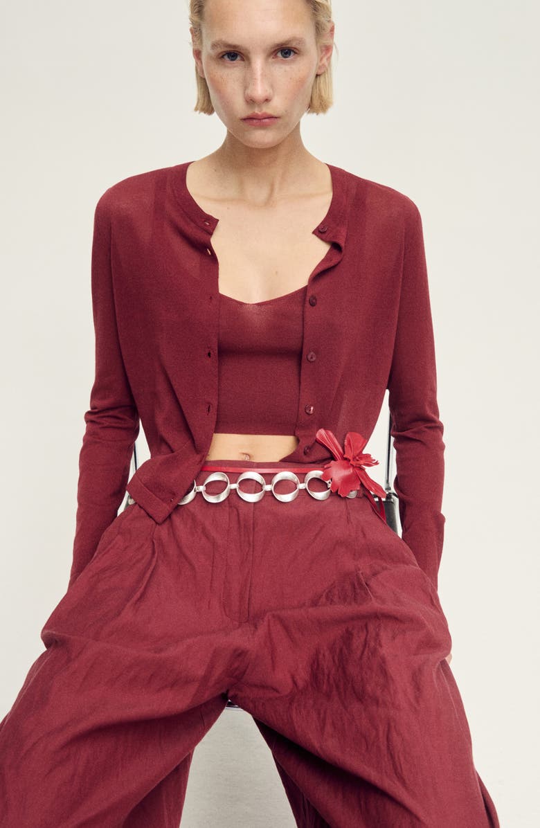 MANGO Fine Knit Crop Top, Alternate, color, Burgundy