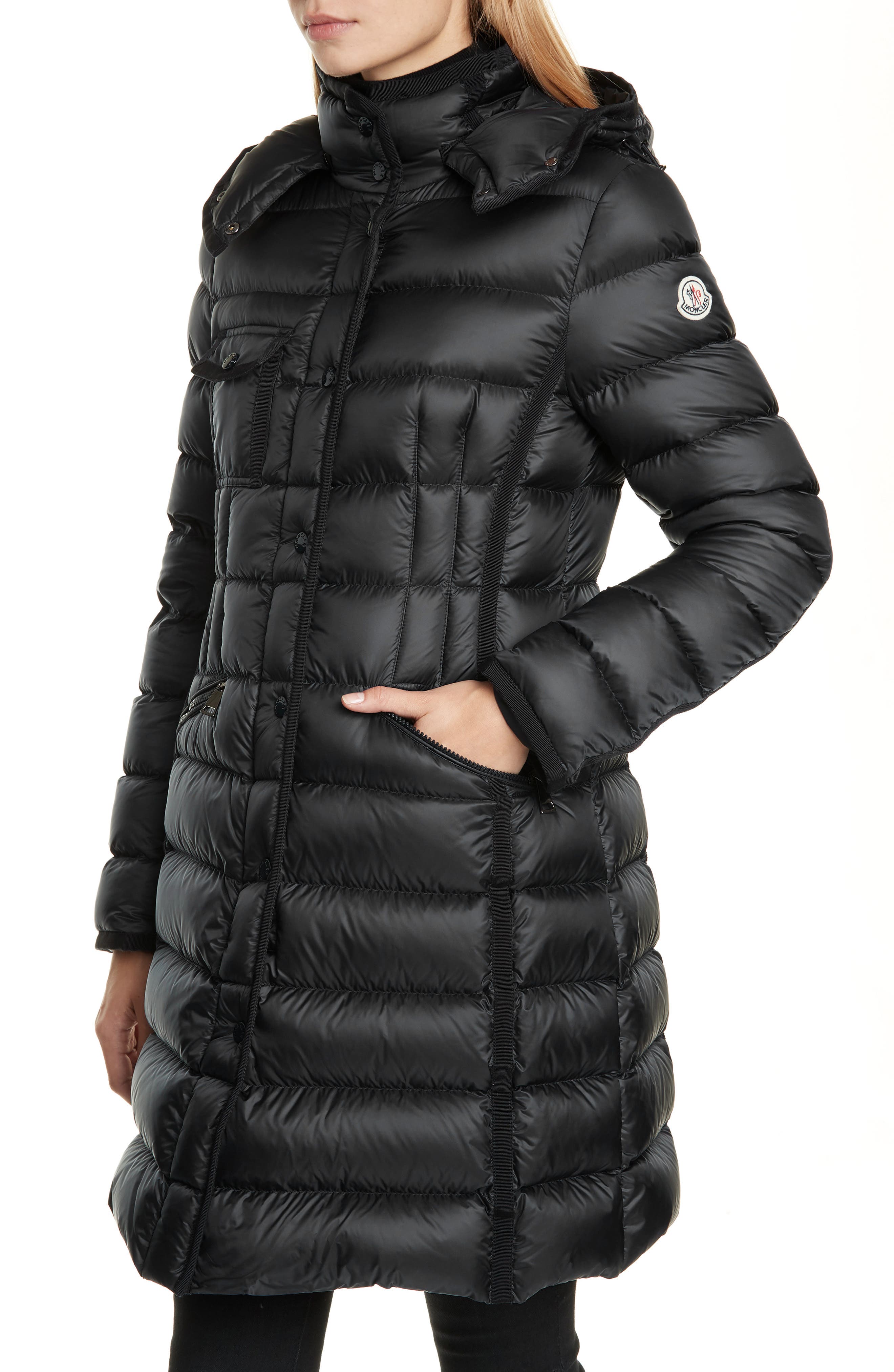 Moncler Hermine Grosgrain Trim Quilted Down Puffer Coat (Women