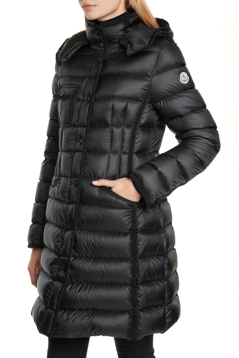 Hermine Grosgrain Trim Quilted Down Puffer Coat, Alternate, color, BLACK