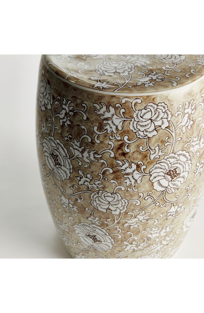 Napa Home & Garden Province Lotus Stool - Brown & White Ceramic - Handcrafted, Alternate, color, 