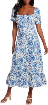 London Times Puff Sleeve Midi Dress