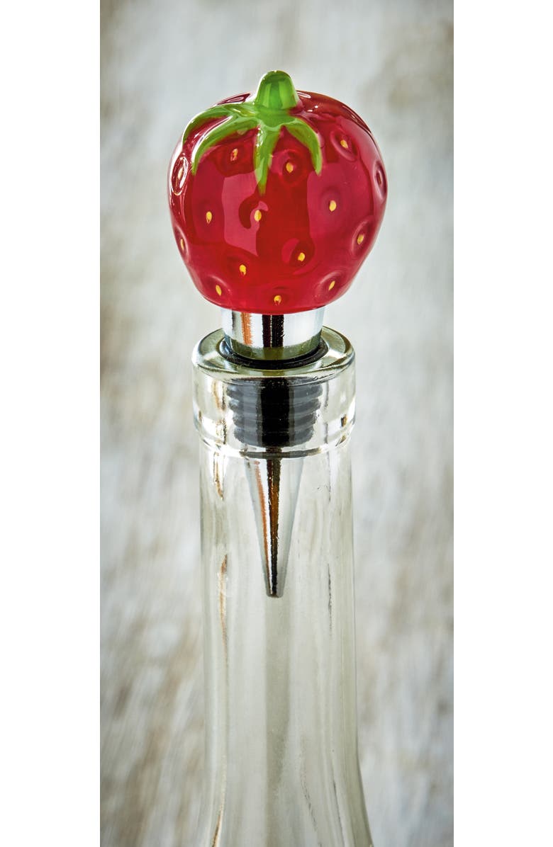tag Strawberry Bottle Stopper Red Multi Earthenware Summer, Alternate, color, Red