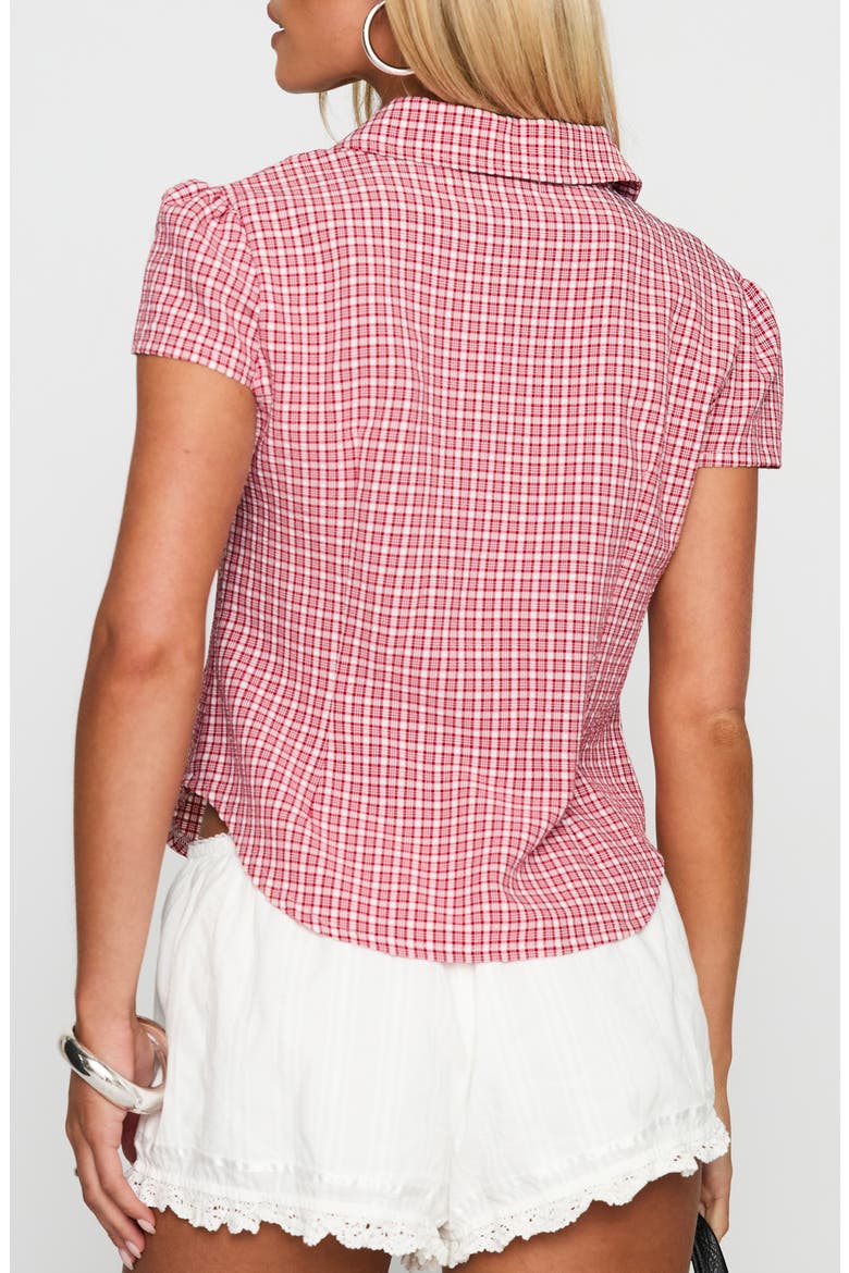 Float Away Plaid Crop Button-Up Shirt, Alternate, color, RED CHECK