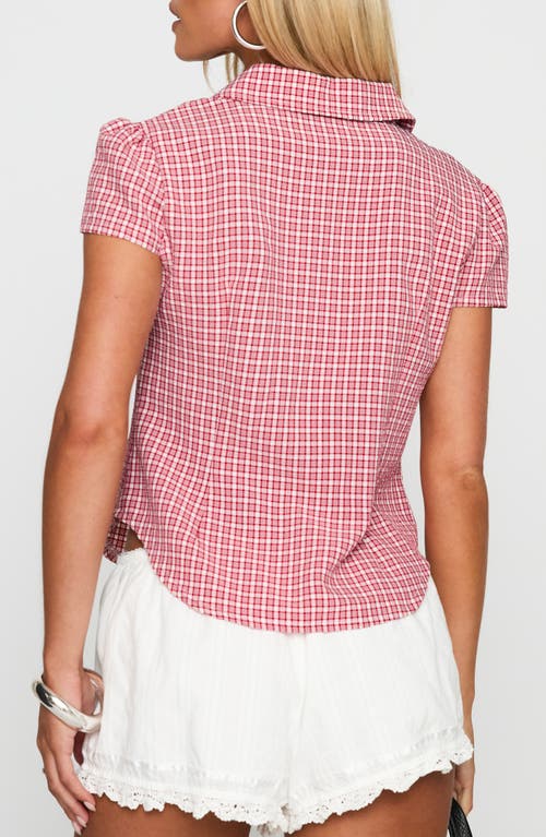 Princess Polly Float Away Plaid Crop Button-up Shirt In Red