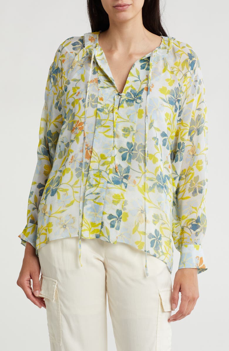 Joie Daisy Print Tie Neck Silk Blouse, Main, color,