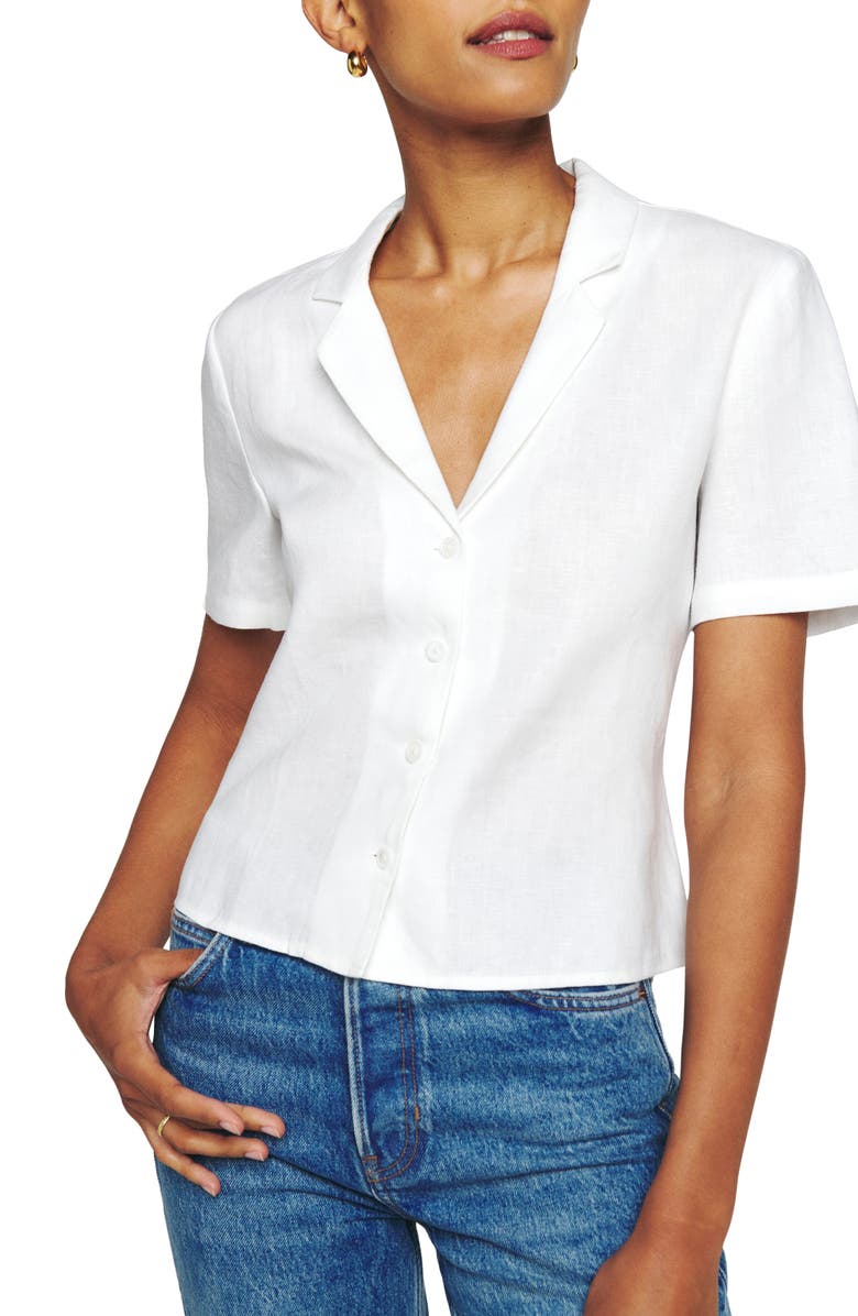Reformation Short Sleeve Linen Button-Up Shirt, Main, color, 