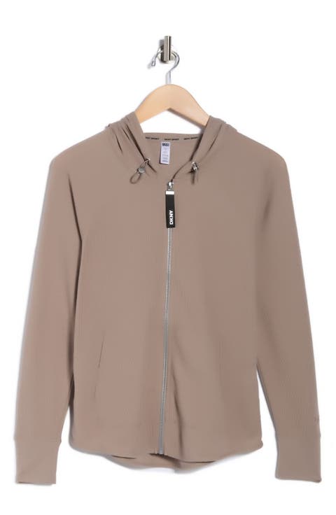 Slub Waffle Knit Zip Hoodie