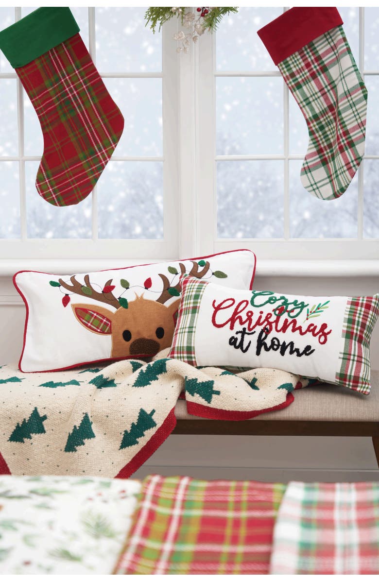 C&F Home Reindeer Plaid & Lights Christmas Throw Pillow, 12" x 24", Alternate, color, Red