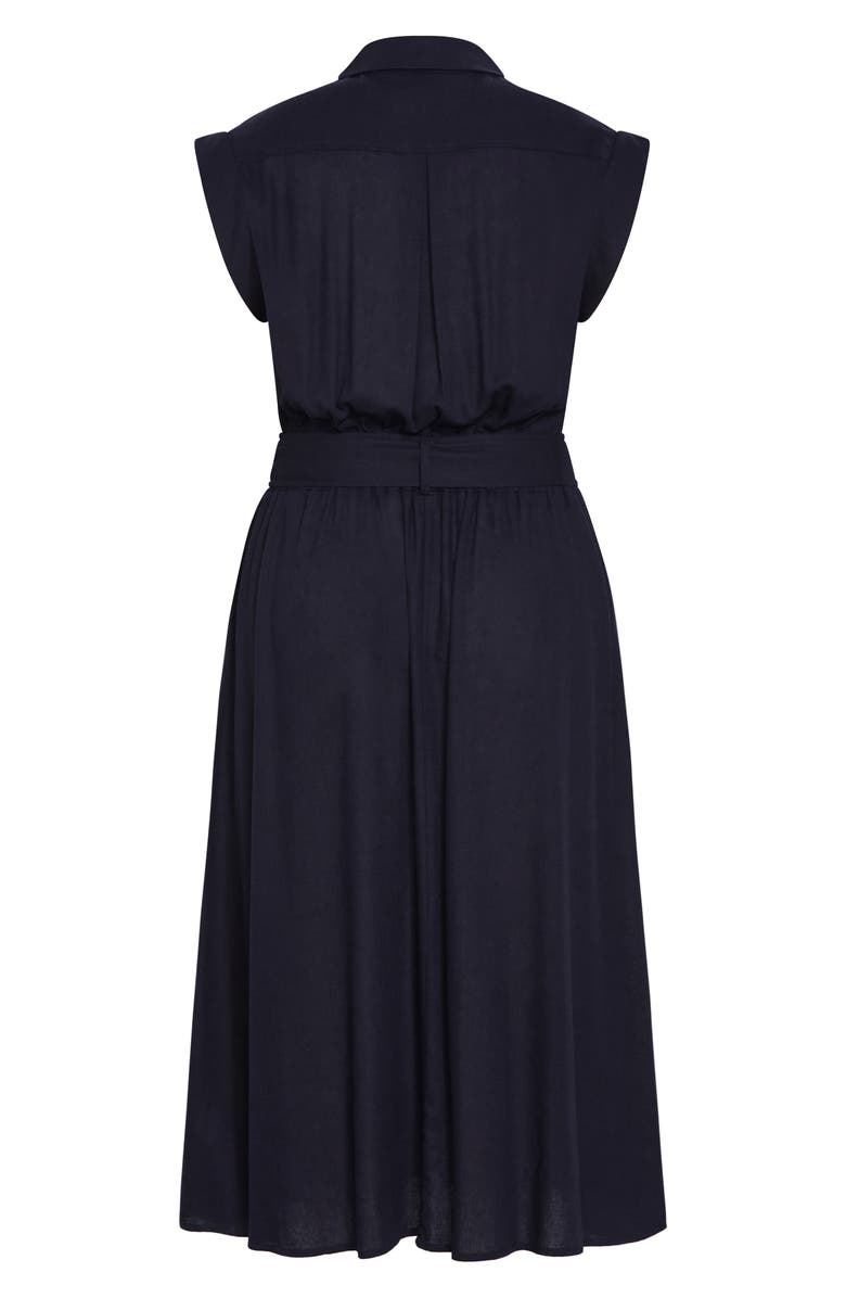 City Chic Cap Sleeve Utility Zip Midi Shirtdress, Alternate, color, Navy