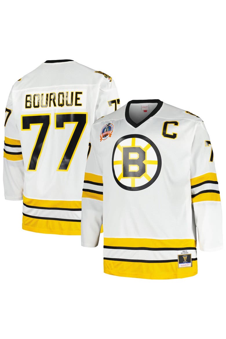 Men's Mitchell & Ness Ray Bourque White Boston Bruins Big & Tall Captain Patch Blue Line Player Jersey, Main, color, White