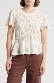 Daniel Rainn Openwork Peplum Top