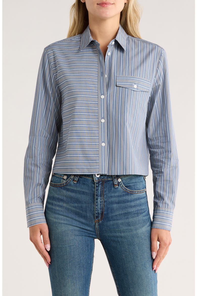 Mina Stripe Crop Cotton Shirt, Main, color, BLUE MULTI STRIPE