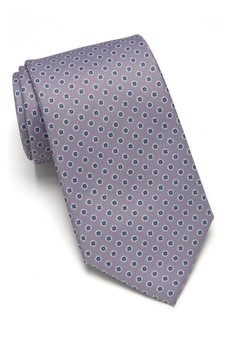 Terry Neat Medallion Print Silk Neck Tie, Main, color, SILVER