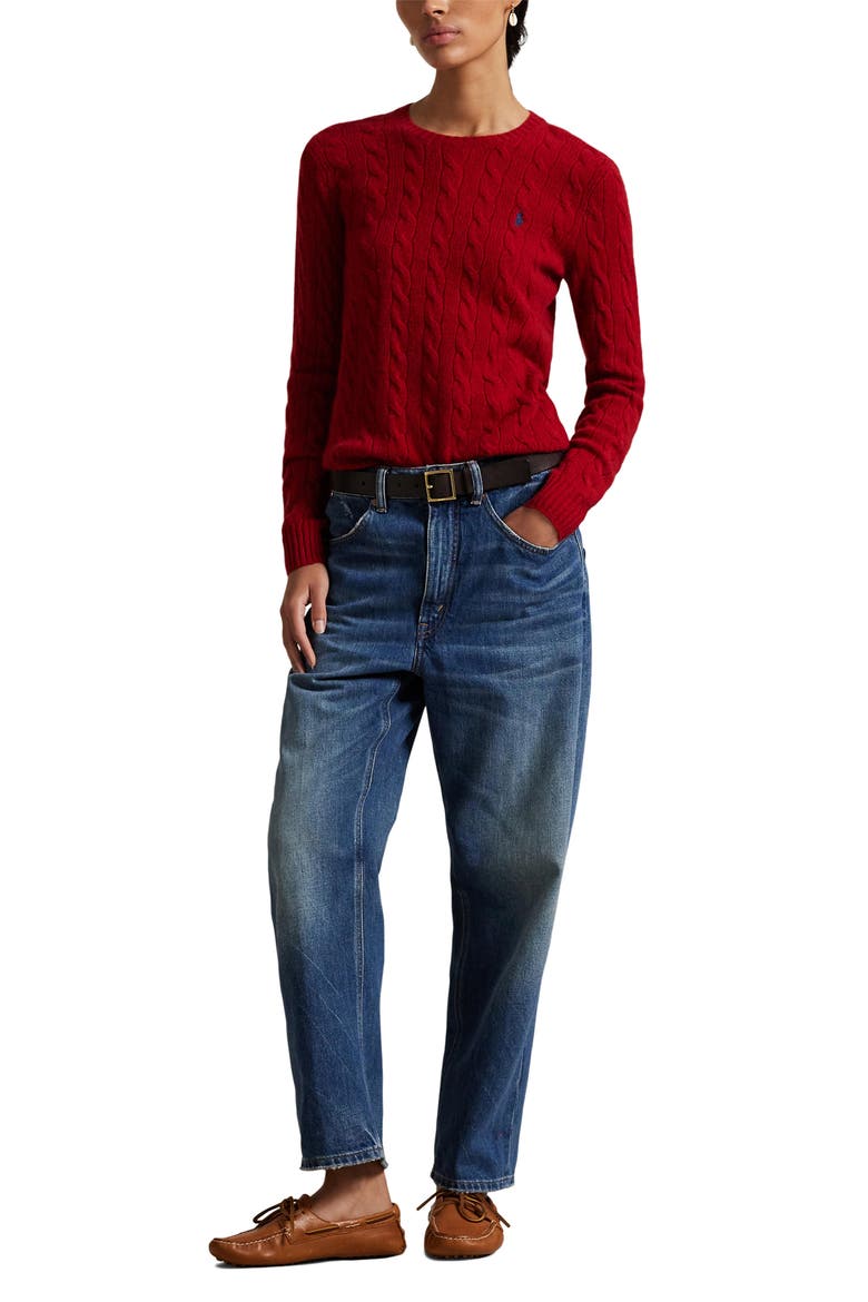 Julianna Cable Knit Wool & Cashmere Sweater, Alternate, color, FIRESIDE RED