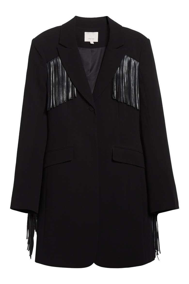 Joelette Fringe Blazer Dress, Alternate, color, BLACK