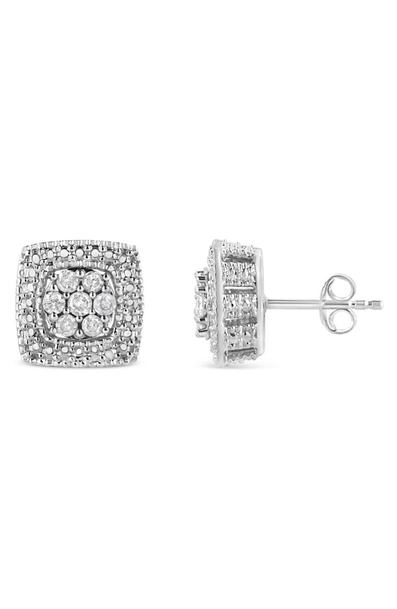 Haus of Brilliance Silver 1/2 Ct Diamond Miligrain Square Shape Stud Earrings, Alternate, color, White
