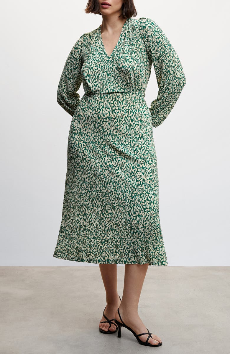 MANGO Floral Crinkle Long Sleeve A-Line Dress, Alternate, color, 