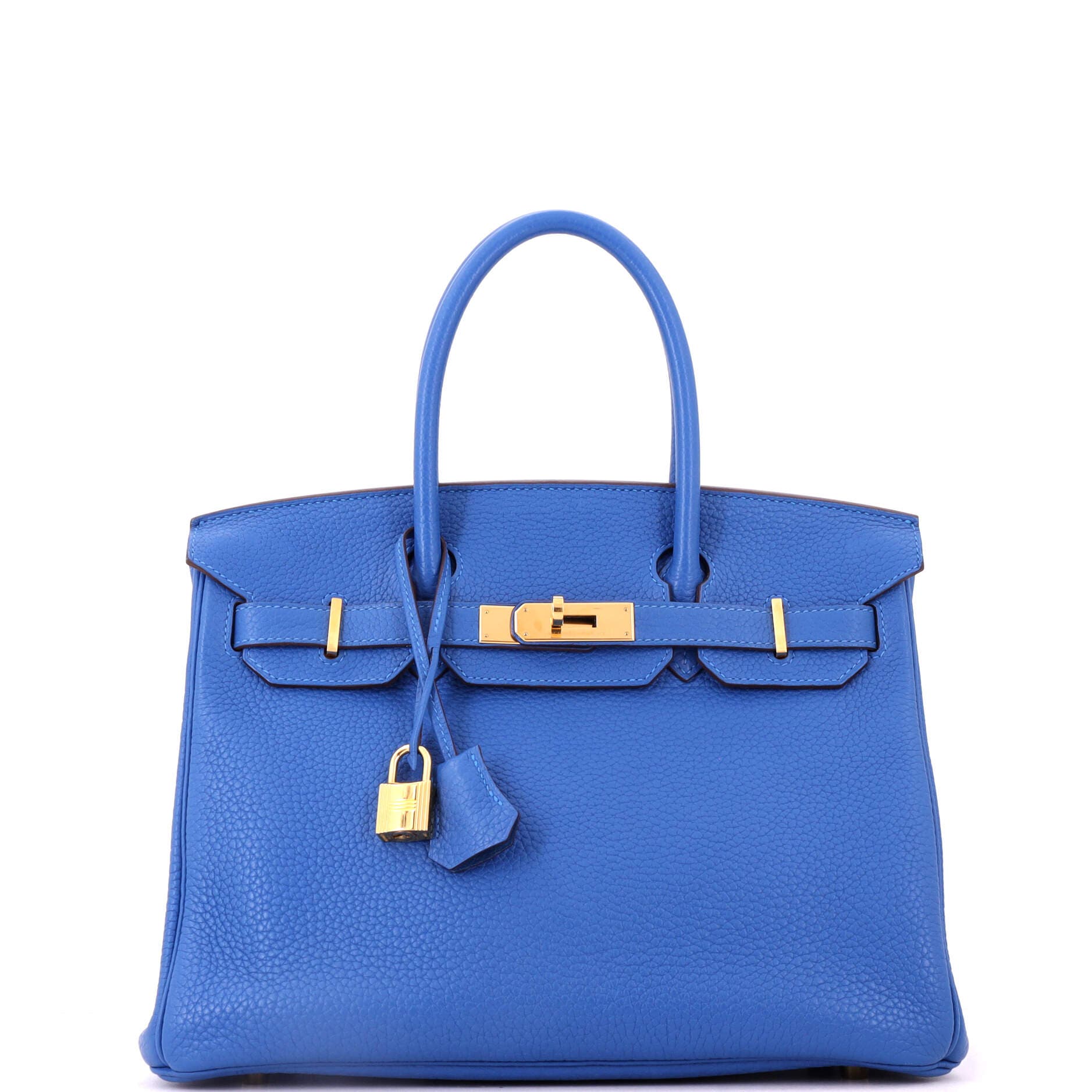 Birkin Handbag Blue Clemence with Gold Hardware 30, Main, color, Blue