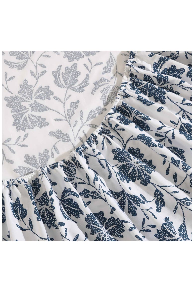Woodblock Floral 200 Thread Count Cotton Percale Sheet Set, Alternate, color, WHITE/ BLUE
