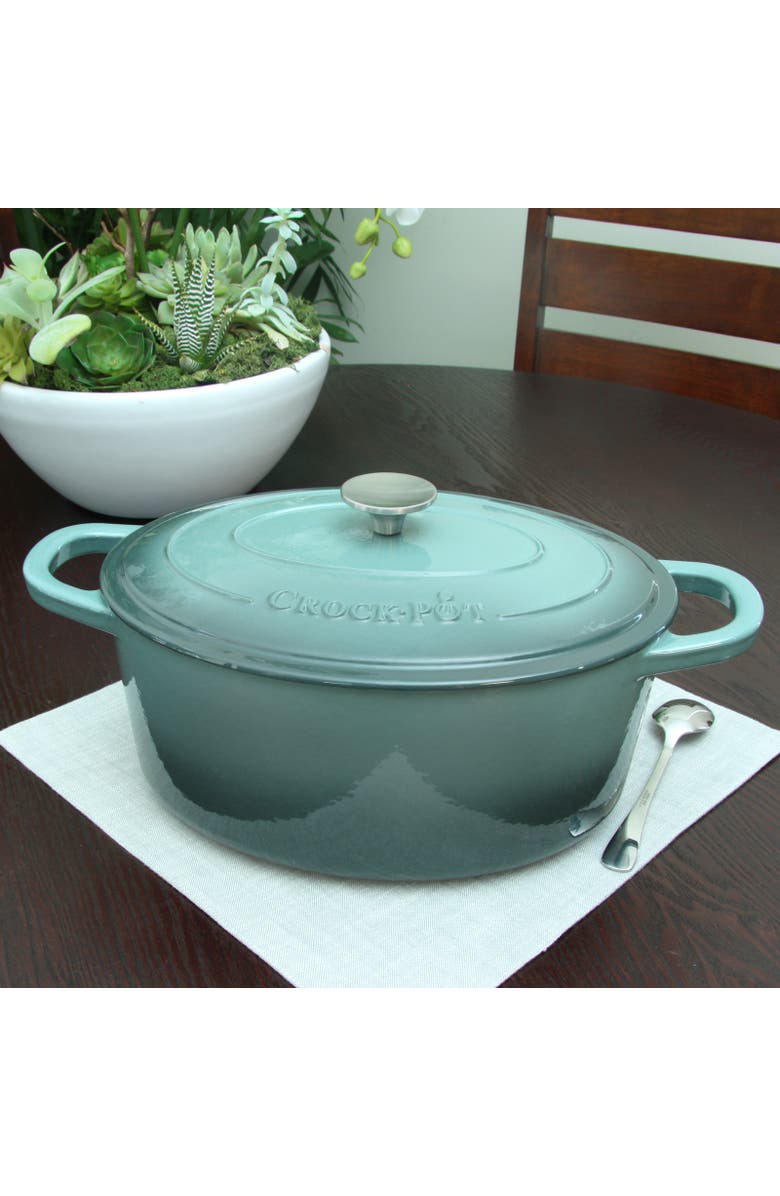 Crock-pot 7 Quart Enameled Cast Iron Oval Dutch Oven, Alternate, color, Metallic Silver