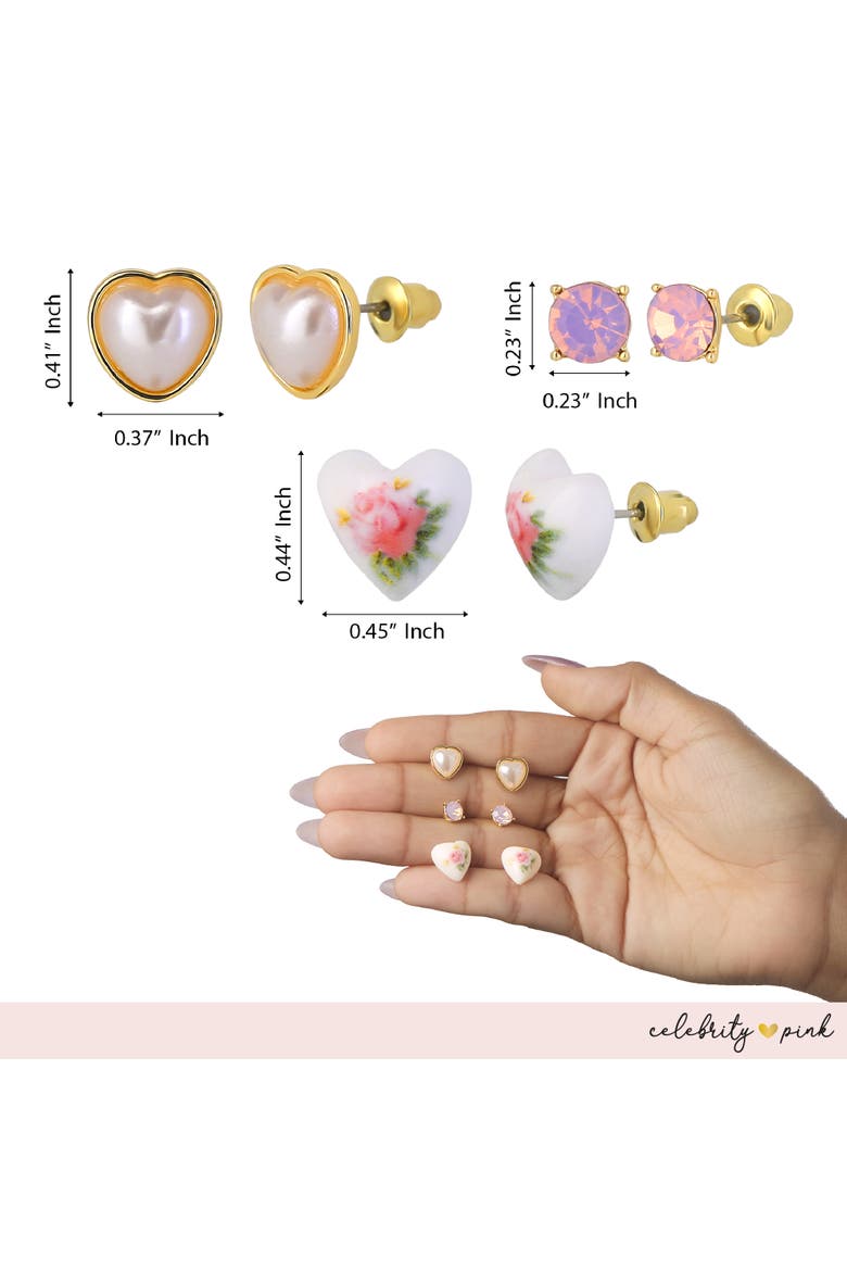 Gold-Tone Heart Stud Earrings and Dangle Earrings Pack of 6 | 6-Pack, Gold Studs and Drop Heart Earrings, Feminine Jewelry, Alternate, color, Gold-Tone