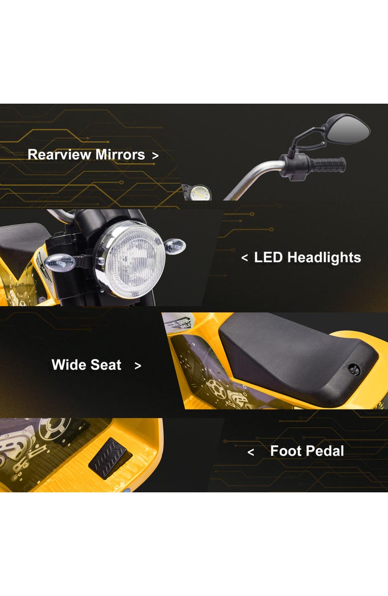 Aosom 6V Kids Electric Motorcycle with Horn, Headlights, Realistic Sounds, 3-Wheels, Alternate, color, Yellow