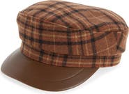 NORDSTROM RACK Plaid Faux Leather Brim Cabbie Driving Cap