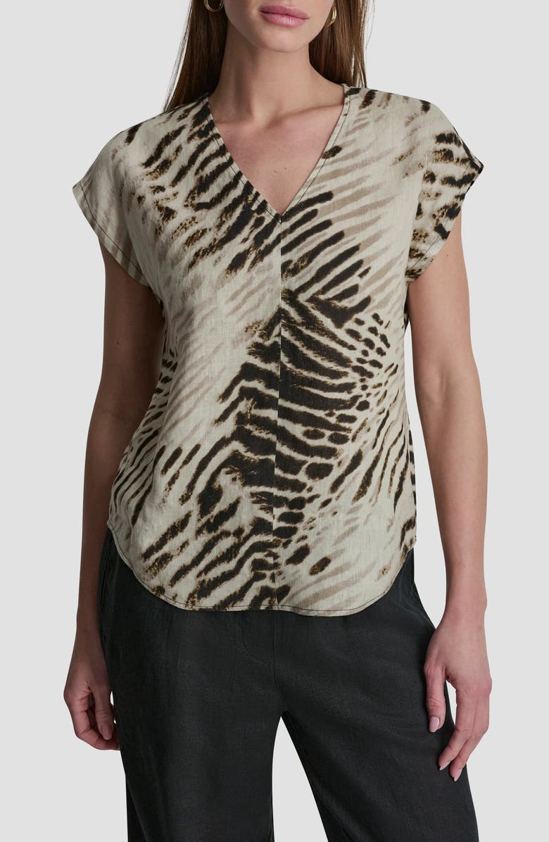 DKNY Tie Dye Line V-Neck Top, Main, color, Brushed Sandbed